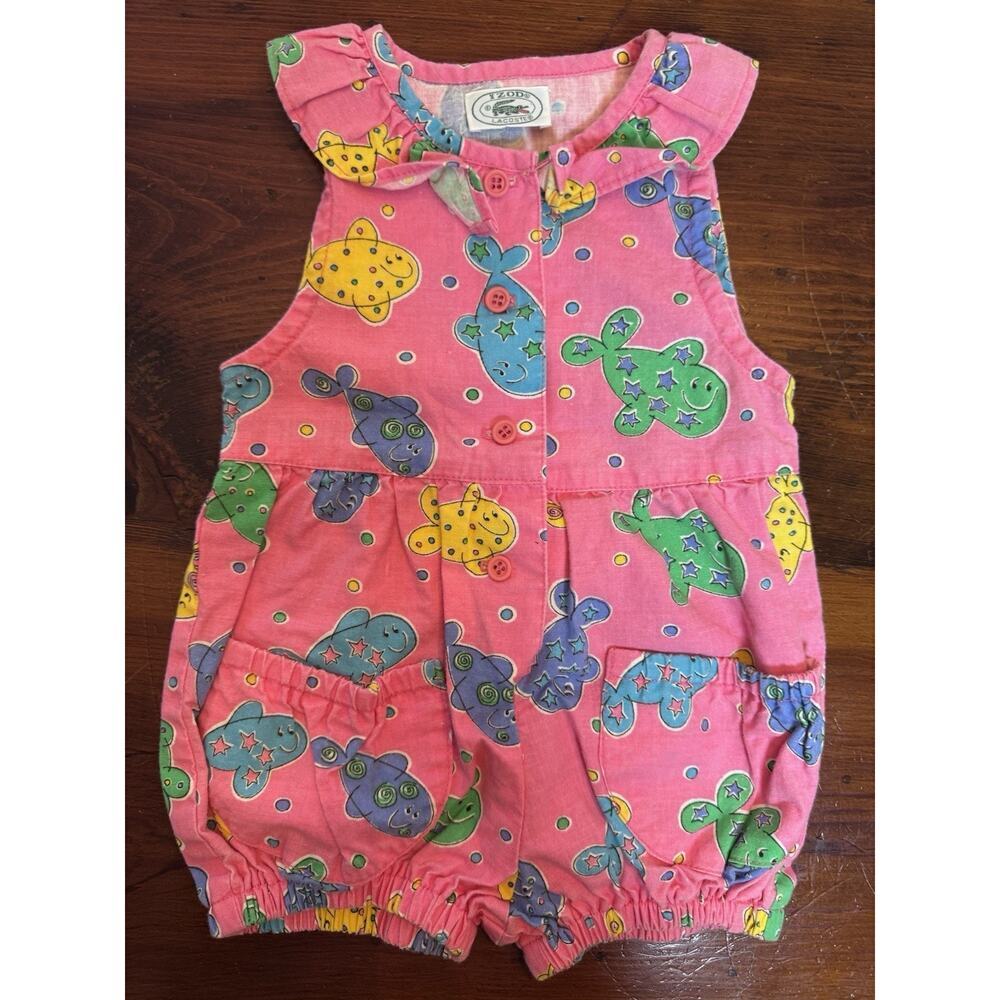 Vintage Izod Lacoste Baby Girls Shorts Romper Colorful 1980s 3-6 Months